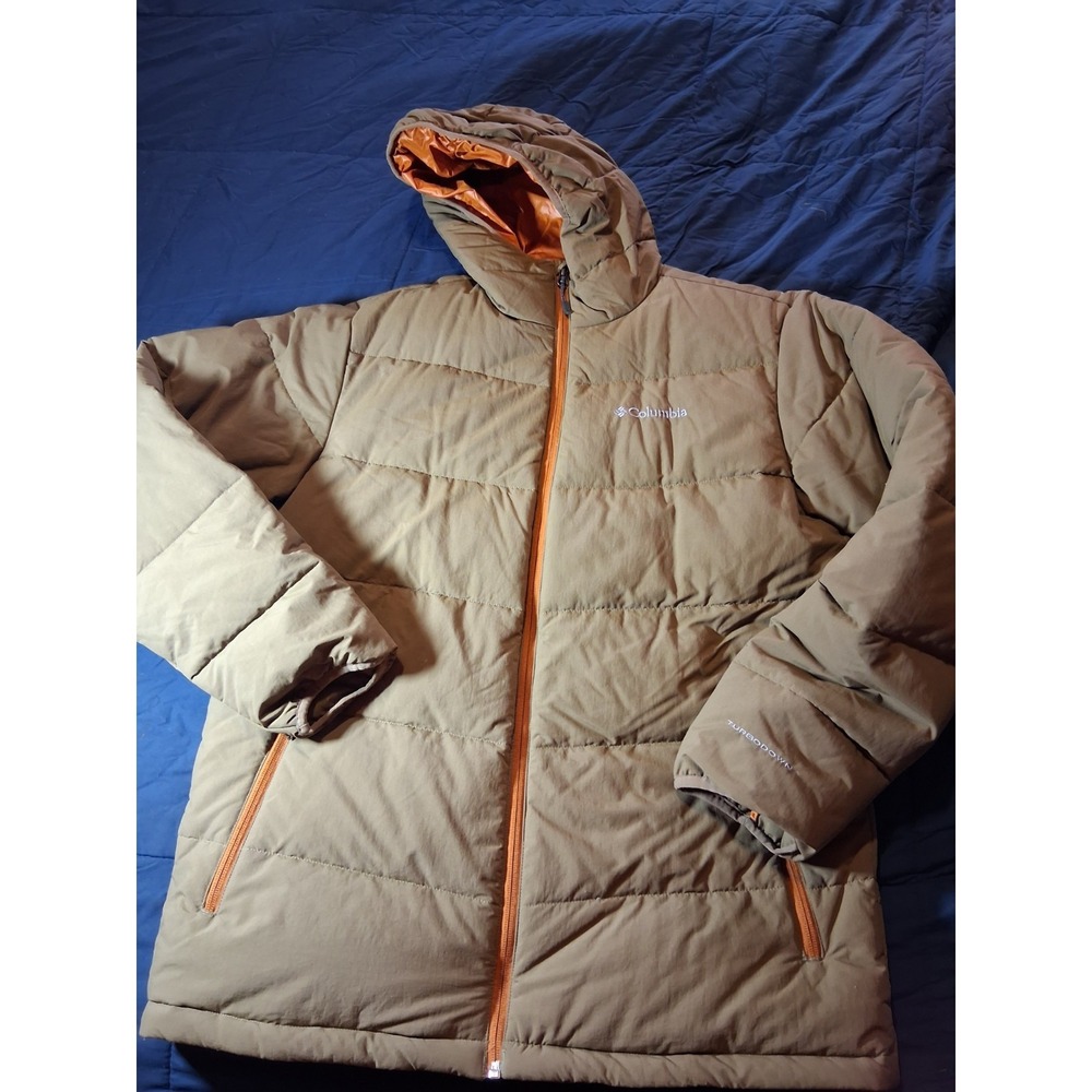 Columbia 650TD Turbo Down Omni Heat Coat Hooded Brown‎ Duck Down Men Size LARGE
